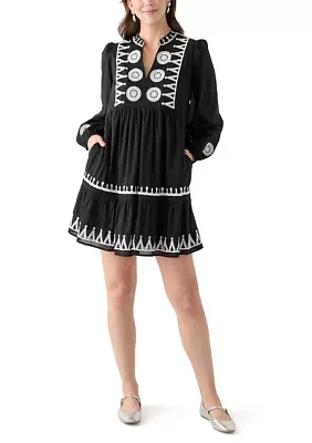 Women's Blouson Sleeve Tiered Embroidered Dress