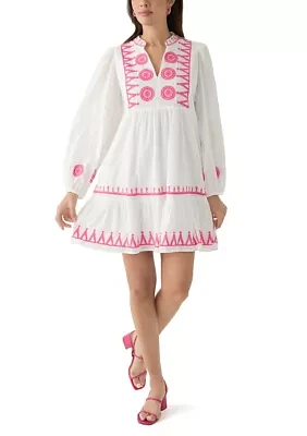 Women's Blouson Sleeve Tiered Embroidered Dress