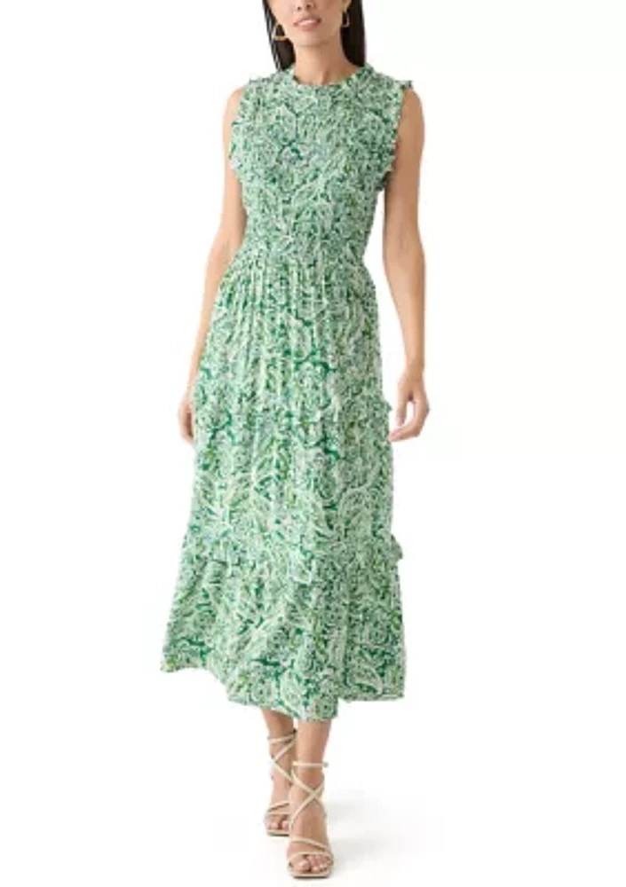 Women's Printed Smocked Midi Dress
