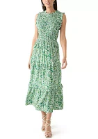 Women's Printed Smocked Midi Dress