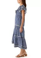 Women's Split Neck Printed Ruffle Dress