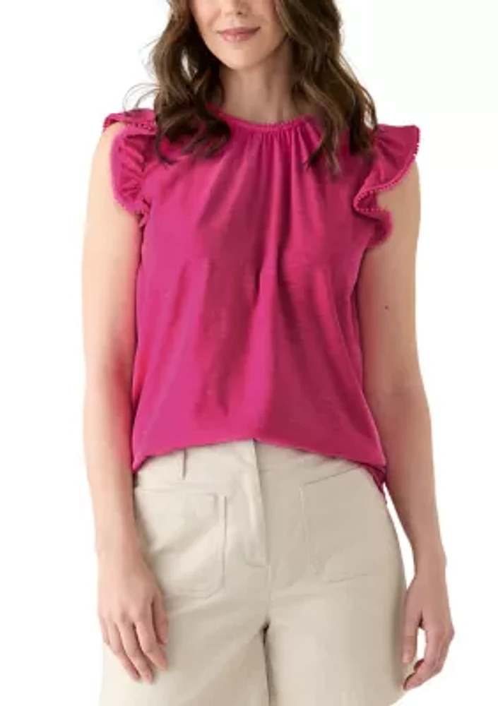 Women's Short Flutter Sleeve Trim Top