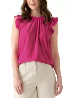 Women's Short Flutter Sleeve Trim Top