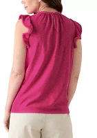 Women's Short Flutter Sleeve Trim Top