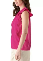 Women's Short Flutter Sleeve Trim Top