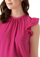 Women's Short Flutter Sleeve Trim Top