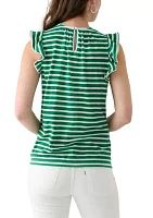 Women's Short Sleeve Flutter Trim Top
