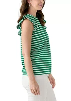 Women's Short Sleeve Flutter Trim Top