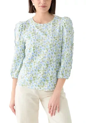 Women's Ruched Sleeve Puff Shoulder Printed Top