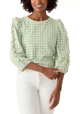 Women's Ruched Sleeve Puff Shoulder Printed Top