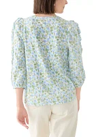 Women's Ruched Sleeve Puff Shoulder Printed Top