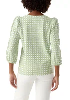 Women's Ruched Sleeve Puff Shoulder Printed Top