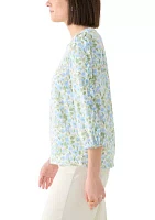 Women's Ruched Sleeve Puff Shoulder Printed Top