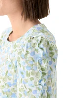 Women's Ruched Sleeve Puff Shoulder Printed Top