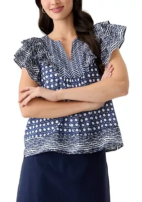 Women's Short Ruffle Sleeve Printed Top