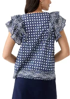 Women's Short Ruffle Sleeve Printed Top