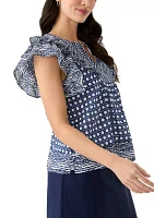 Women's Short Ruffle Sleeve Printed Top