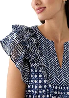 Women's Short Ruffle Sleeve Printed Top