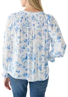 Women's Blouson Sleeve Printed Smocked Top