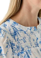 Women's Blouson Sleeve Printed Smocked Top