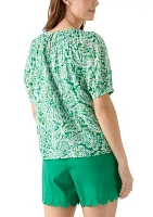 Women's Printed Smocked Neck Top