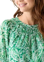 Women's Printed Smocked Neck Top