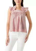 Women's Short Flutter Sleeve Embroidered Top