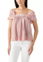 Women's Short Flutter Sleeve Embroidered Top