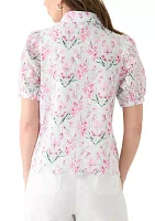 Women's Short Sleeve Eyelet Button Front Top