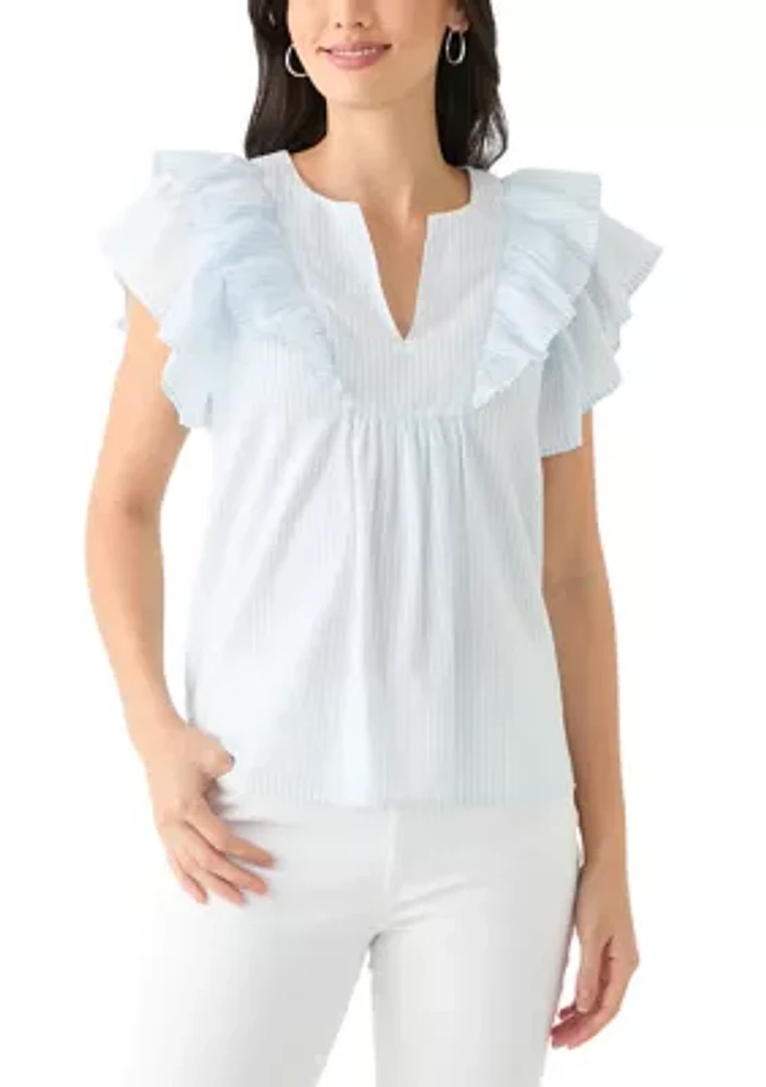 Women's Flutter Sleeve Split Neck Top