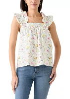 Women's Embroidered Ruffle Floral Printed Top