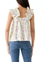 Women's Embroidered Ruffle Floral Printed Top