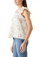 Women's Embroidered Ruffle Floral Printed Top