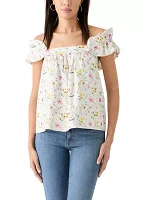 Women's Embroidered Ruffle Floral Printed Top