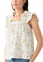 Women's Embroidered Ruffle Floral Printed Top