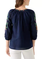 Women's 3/4 Embroidered Sleeve Top