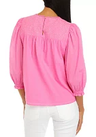 Petite Puff Sleeve Embroidered Top