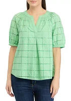 Petite Short Puff Sleeve Peasant Top