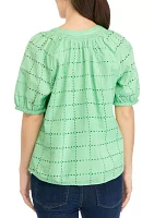 Petite Short Puff Sleeve Peasant Top