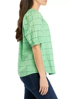 Petite Short Puff Sleeve Peasant Top