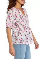 Petite Short Sleeve Printed Peasant Top