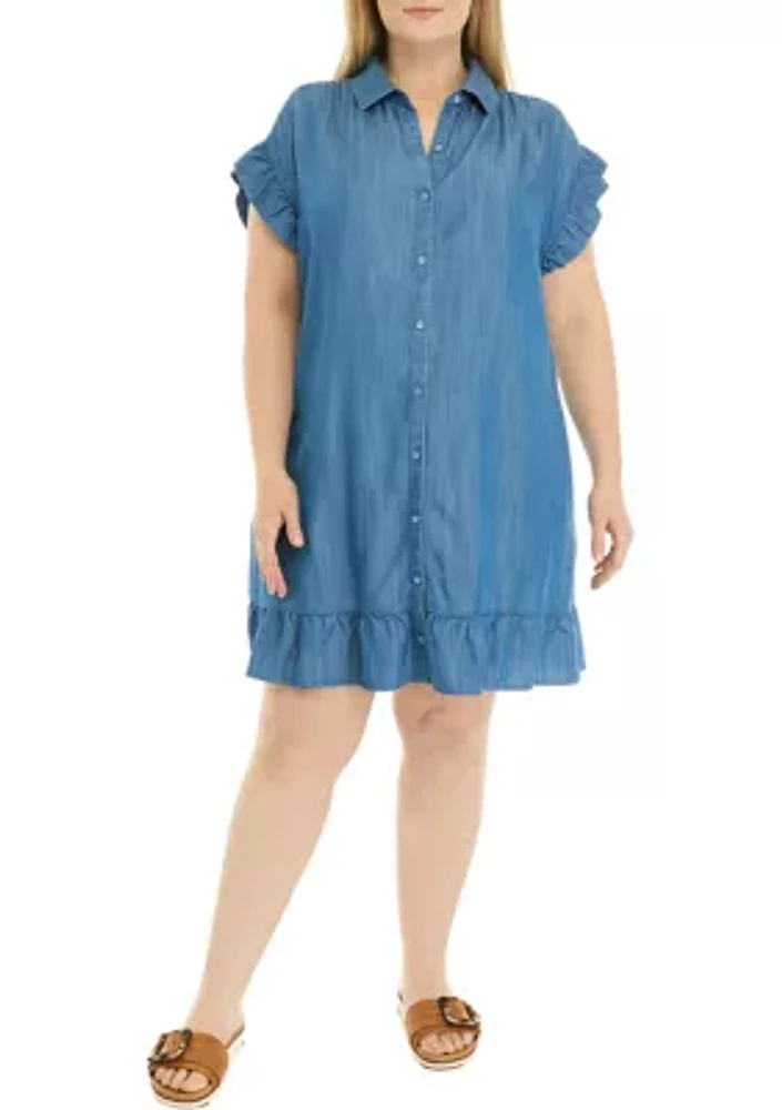 Plus Flutter Sleeve Button Down Dress