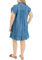 Plus Flutter Sleeve Button Down Dress