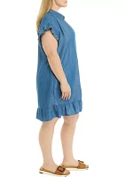 Plus Flutter Sleeve Button Down Dress