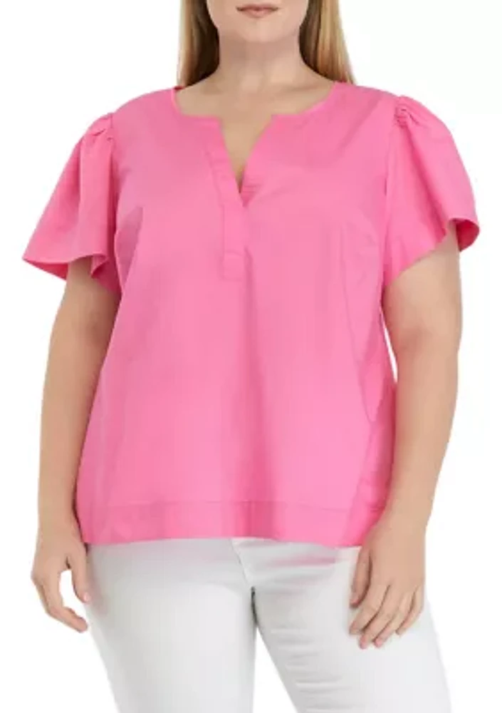 Women's Puff Sleeve Split Neck Top