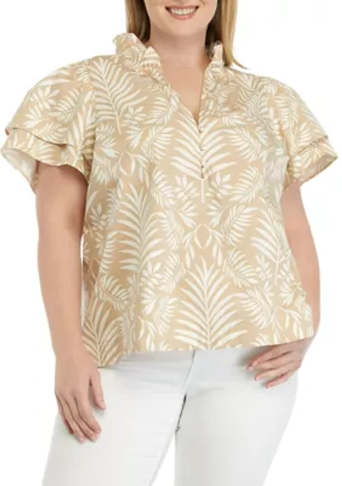 Plus Printed Flutter Sleeve Top