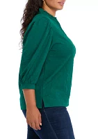 Plus 3/4 Sleeve Ruffle Neck Top