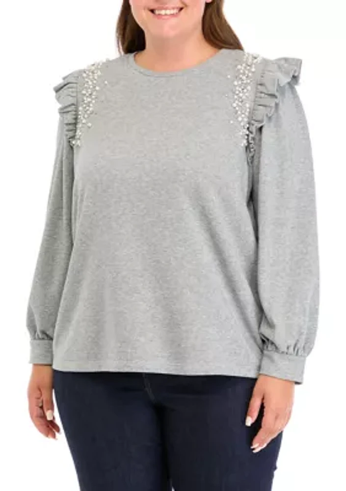 Plus Long Sleeve Ruffle Embellished Top