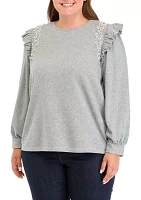 Plus Long Sleeve Ruffle Embellished Top