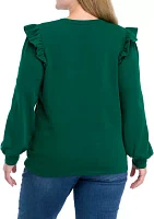 Plus Long Sleeve Ruffle Trim Top